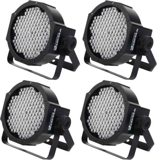 4x Showlite FLP-144 Flatline LED Panel Spotlight (PAR Reflector, Disco Light, Stage Lighting, Lamp, 144 LED/RBG Mixing, Connections: DMX In/Out, 6 DMX Modes)