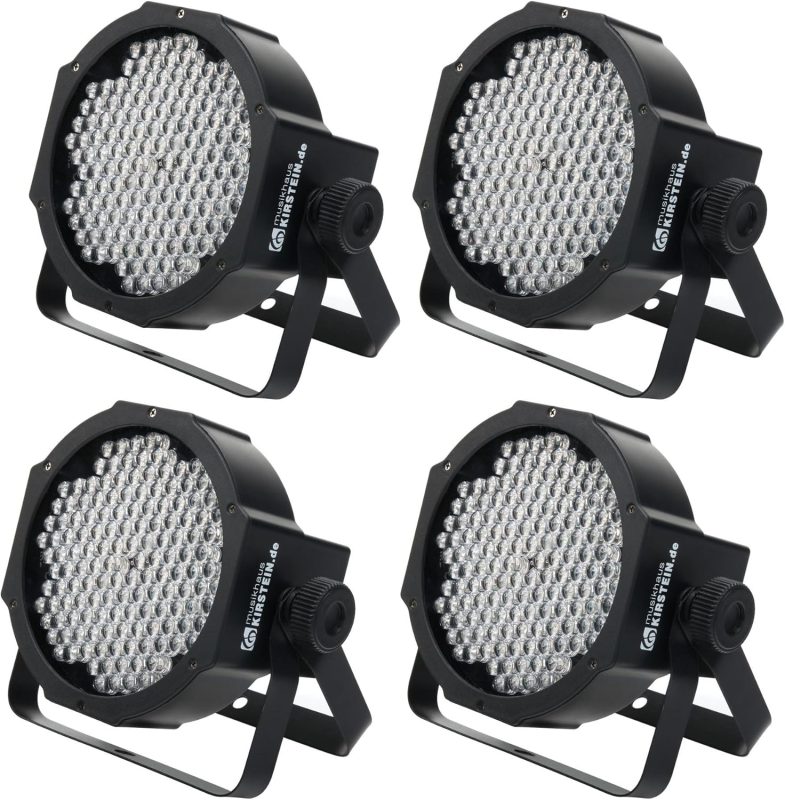 4x Showlite FLP-144 Flatline LED Panel Spotlight (PAR Reflector, Disco Light, Stage Lighting, Lamp, 144 LED/RBG Mixing, Connections: DMX In/Out, 6 DMX Modes)