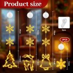 5 luces de Navidad para ventana, LED, decoración navideña, con 10 ganchos, luz blanca cálida, decoración navideña para interior y exterior, para decoración de ventanas, fiestas (funciona con - Imagen 2