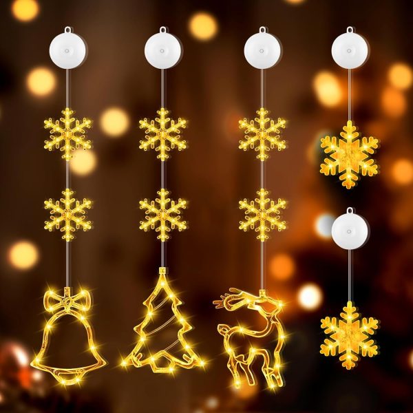 5 luces de Navidad para ventana, LED, decoración navideña, con 10 ganchos, luz blanca cálida, decoración navideña para interior y exterior, para decoración de ventanas, fiestas (funciona con