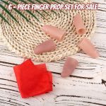 6 Pieces Fake Thumb Fingers Plastic Magic Fingers Realistic Cut Fingers Magic Performance Accessories Magic Trick Plastic Toy with 6 Training Cloths Red - Imagen 2
