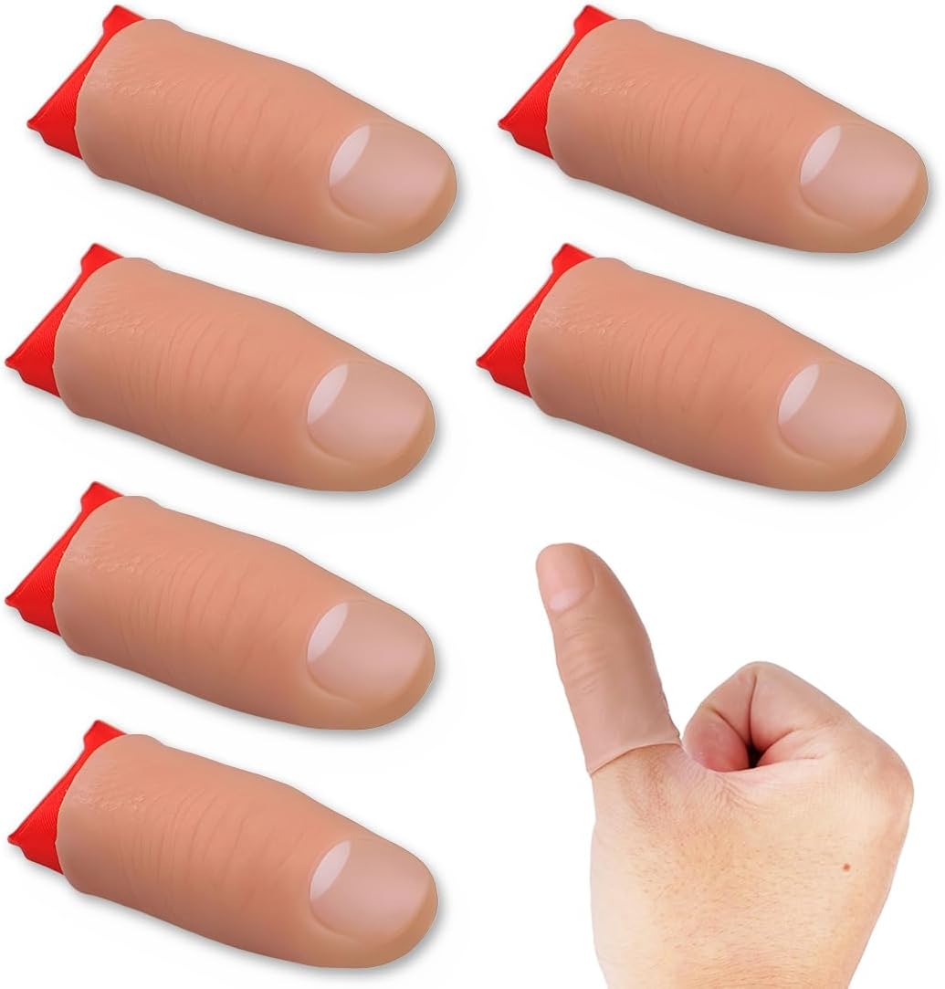 6 Pieces Fake Thumb Fingers Plastic Magic Fingers Realistic Cut 6 Pieces Fake Thumb Fingers Plastic Magic Fingers Realistic Cut Fingers Magic Performance Accessories Magic Trick Plastic Toy with 6 Training Cloths Red
