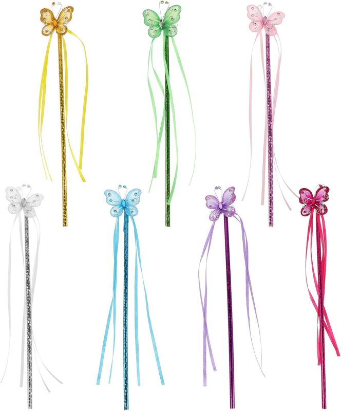 7 Piezas Varitas de Hadas para Niñas Varita con Cintas Suaves Ligera y Fácil de Agarrar Accesorios para Fiesta de Disfraces Cumpleaños y Presentaciones Escénicas