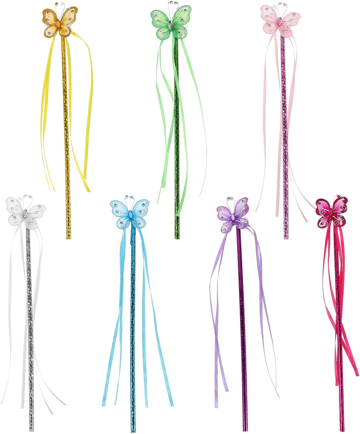 7 Piezas Varitas de Hadas para Niñas Varita con Cintas 7 Piezas Varitas de Hadas para Niñas Varita con Cintas Suaves Ligera y Fácil de Agarrar Accesorios para Fiesta de Disfraces Cumpleaños y Presentaciones Escénicas
