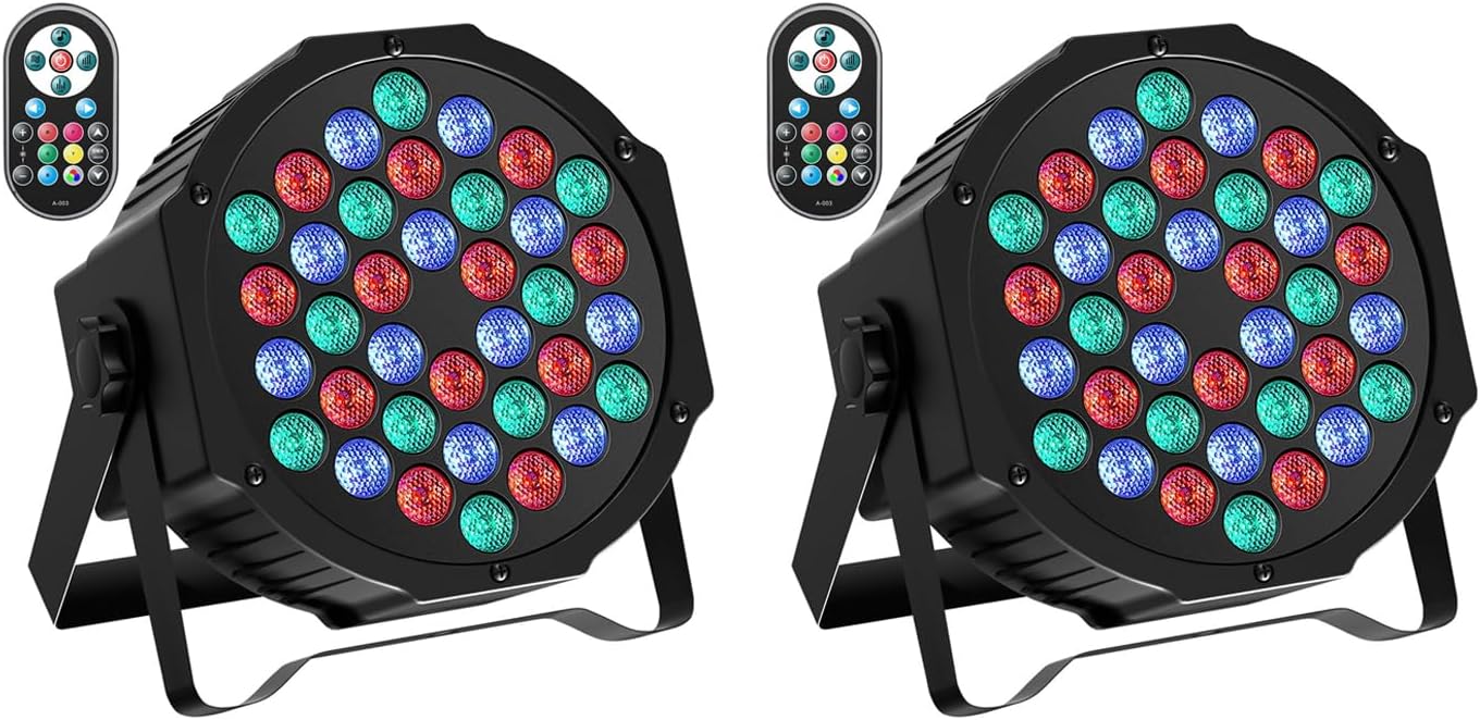 72W Indoor Party Stage Lights, 36 RGB LED Par Lights, 72W Indoor Party Stage Lights, 36 RGB LED Par Lights, DJ Cabin Lighting with Remote Control, DMX512 Control, Sound Activated, for Festivals, Parties 2pcs