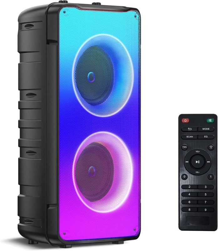 A67 Bluetooth 5.0 Stereo Speakers, 60W Portable Wireless Speaker (80W Peak) with Rich Bass, Colorful Lights, 10000mAh Battery, Outdoor for Home Party Favors