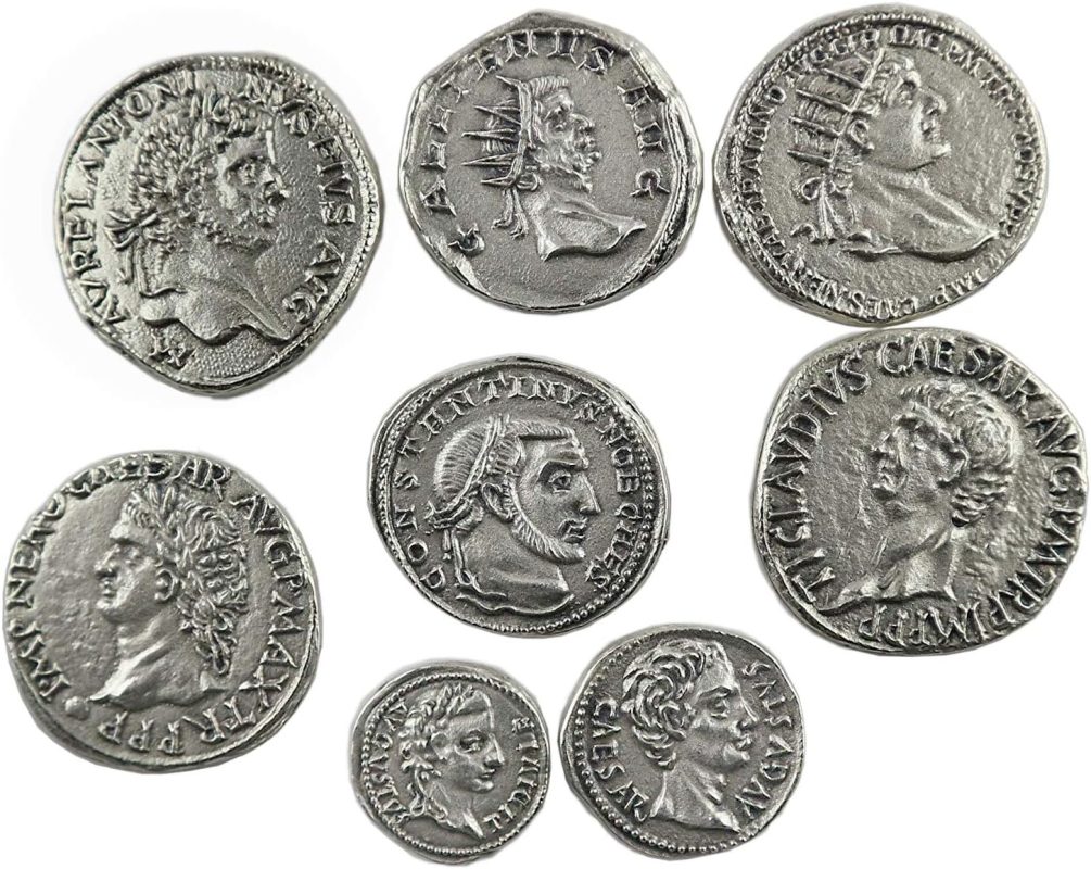 Antique Silver Plated Roman Coins - Handmade Reproduction 8 Pieces