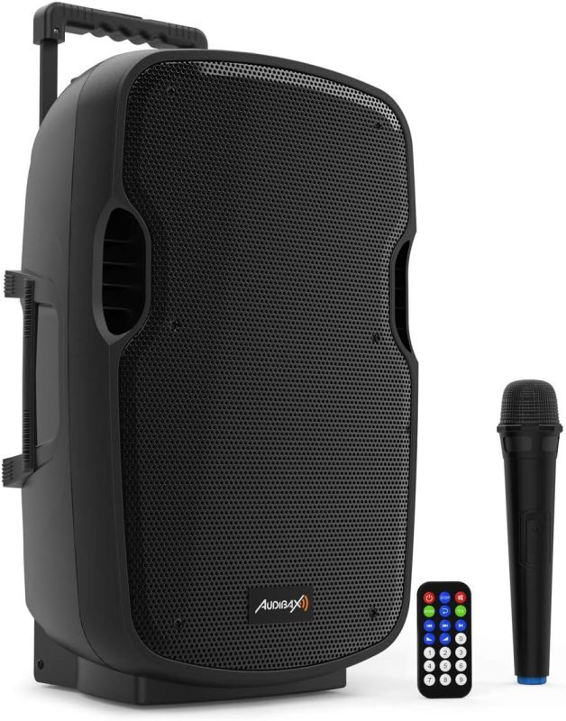 Audibax Denver 10 Active PA Speaker 10" with Battery, Wheels + 1 Micro Wireless Hand