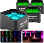 BeamZ BBP90 Set of 4 Uplight PAR LED Light with Battery 4 x 4W LED Stage Lighting Disco DMX Party Stage Music Controlled Remote Control Black - Imagen 2