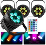 BeamZ PRO Pack of 4 PAR BWA63 LED Spotlights with 6 LEDs of 3 W RGB PAR Spotlight Outdoor Waterproof IP65, Angle of 23º, Stage Lighting, Disco Light, Party Light, Garden Lighting