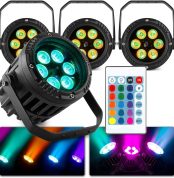 BeamZ PRO Pack of 4 PAR BWA63 LED Spotlights with 6 LEDs of 3 W RGB PAR Spotlight Outdoor Waterproof IP65, Angle of 23º, Stage Lighting, Disco Light, Party Light, Garden Lighting