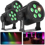 BeamZ SlimPar30-3 Pack of 3 RGB LED PAR Spotlights with 6 3W LEDs, Remote Control, Pre-Programmed Internal Shows, Autonomous Mode, Master/Slave Function, Ideal for Parties, Discos, Events, DJ