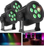 BeamZ SlimPar30-3 Pack of 3 RGB LED PAR Spotlights with 6 3W LEDs, Remote Control, Pre-Programmed Internal Shows, Autonomous Mode, Master/Slave Function, Ideal for Parties, Discos, Events, DJ