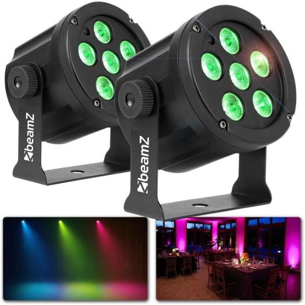 BeamZ SlimPar30 Set of 2 Disco Lights for Parties with 3 x Pair LED Disco Lights for Parties, 3 LED Disco Lights for Party Lighting or DJs, Stage Lighting Set