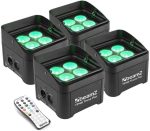 Beamz TP46 LED PAR Spotlight Pack of 4 Spotlights with DMX and 4 LEDs of 4W RGB-UV, UV Black Light Technology, Remote Control, Uplight Stage Lighting, for Trusses