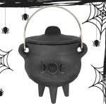 Black Cauldron | Large Witch Cauldron Bucket with Lid and Handle, Halloween Cauldron Decoration for Trick or Treat Party Supplies, Table Centerpiece