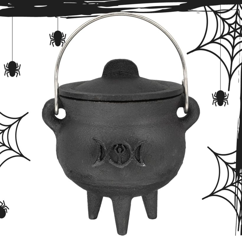 Black Cauldron | Large Witch Cauldron Bucket with Lid and Handle, Halloween Cauldron Decoration for Trick or Treat Party Supplies, Table Centerpiece