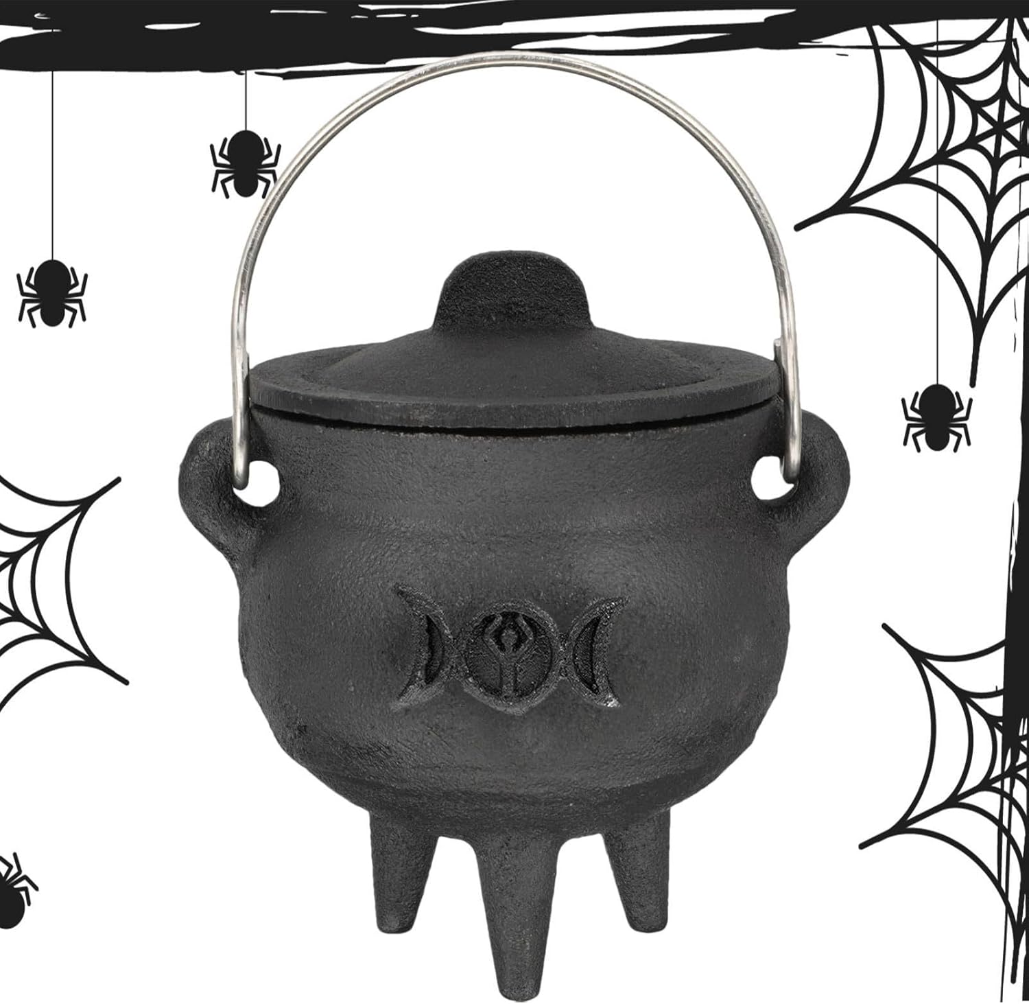 Black Cauldron | Large Witch Cauldron Bucket with Lid and Black Cauldron | Large Witch Cauldron Bucket with Lid and Handle, Halloween Cauldron Decoration for Trick or Treat Party Supplies, Table Centerpiece