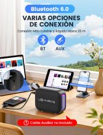 Bluetooth 6.0 Speaker Powerful 20W, Enhanced Bass, with Color LED Light, TWS Pairing for Stereo Sound, 2600mAh Battery, IPX5 Waterproof, Portable Speaker for Parties and Outdoors - Imagen 2
