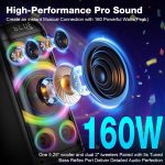 Bluetooth Speaker 160W Maximum Power, Powerful Stereo Sound Bassi Profondi Large Portable Party Speakers with Subwoofer, TWS Pairing, Dynamic LED Light for Parties Camping - Imagen 2