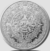 CALENDARIO Azteca / maya MONEDA DE PLATA FINA intrincado 1 troy oz.999 pura, pieza de coleccionista, única rara artística de plata pura 1 x 1 oz Moneda de 39mm , con Aztec Warrior en el reverso