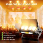COB Par LED 200W Cool White / Warm Stage Light 3200K/6500K with Strobe Effect Spotlight for Photography Party Birthday Bar Disco - Imagen 2