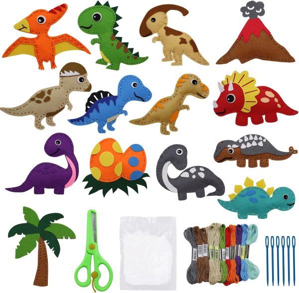 CONNECTION Sewing Kit Children Animal Felt Sewing Kit for Children Animal Felt Craft Kit Sewing Children with Scissors for Girls Gift DIY Decorations (Dinosaur B)