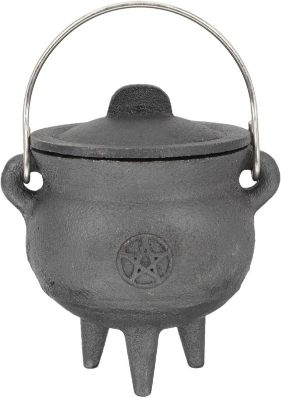 Caldero Negro | Cubo Grande para caldero de Bruja con Tapa y asa,Cubo de caldero de Bruja para Suministros de Fiesta de Truco o Trato, Decoraciones de Halloween o Quema de Incienso