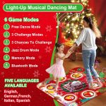 Christmas Dance Mat for Kids, Gift Girls Musical Mat with 6 LED Lights, 6 Play Modes, Rechargeable Battery, Christmas Gift for Girls 4 5 6 7 8 9 10+ Years Old - Imagen 2