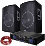 DJ Sound Equipment 1000W with 2 15" Passive Speakers, Amplifier and Cable - Professional Sound, Powerful Bass, Portable Design, Ideal for Events, Parties, Performances and Presentations