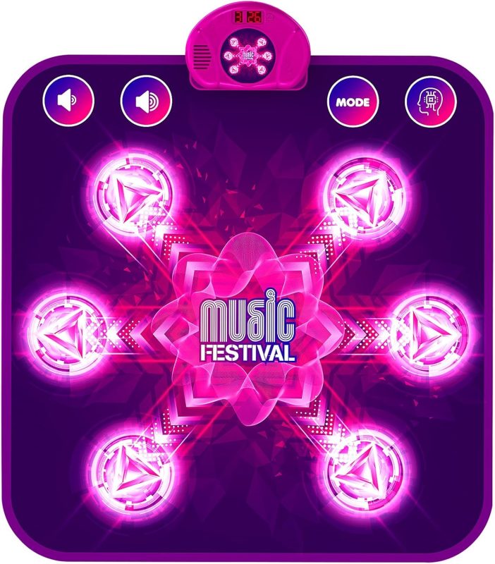 Dance Mat for Kids, Music Dance Mat with 6 Luminous Buttons, 5 Modes, Built-in Music, Christmas Birthday Gifts for 3 4 5 6 7 8 9 10+ Years Old