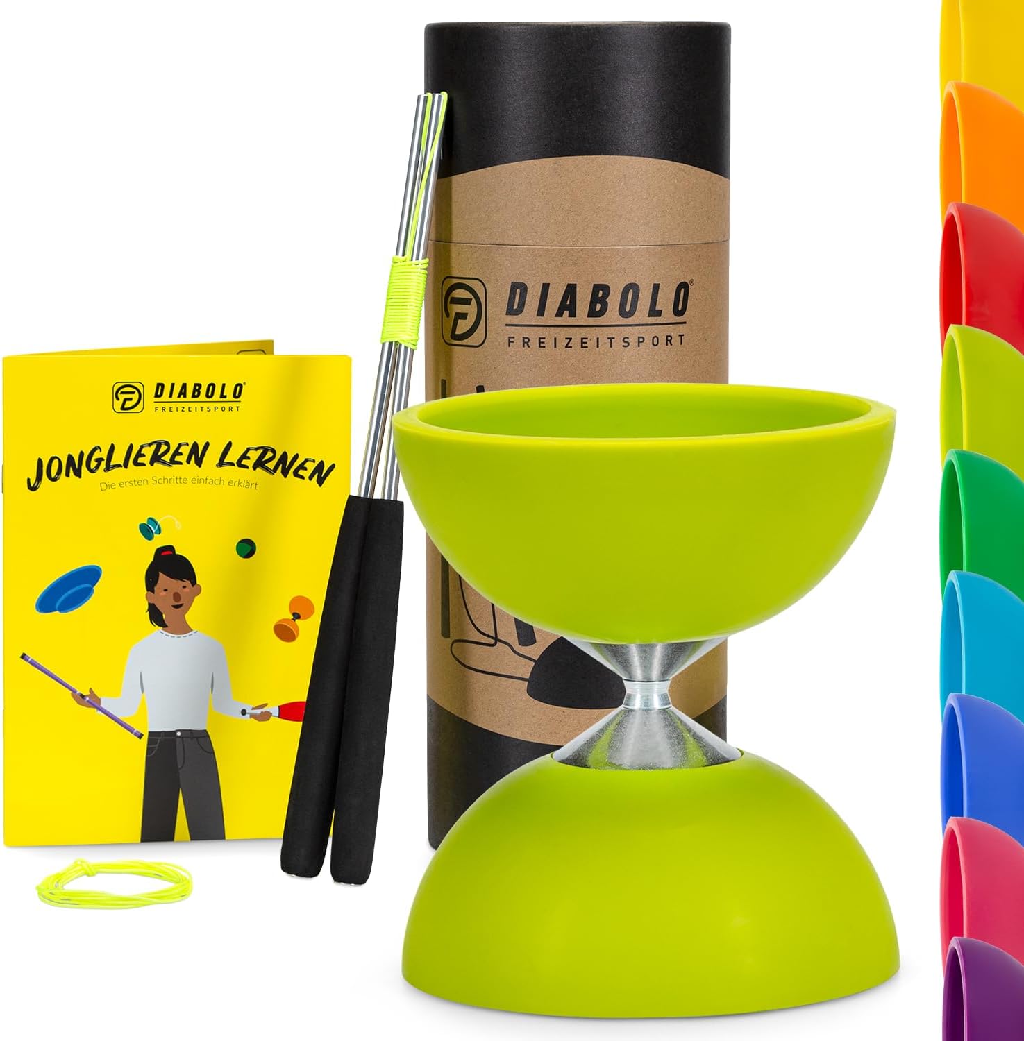 Diabolo Freizeitsport Basic Juggling Set with Diabolo (Light Green), Aluminium Diabolo Freizeitsport Basic Juggling Set with Diabolo (Light Green), Aluminium Sticks, Spare Rope (160 cm) and Printed Instructions, Ideal Gift for Kids, Beginners and