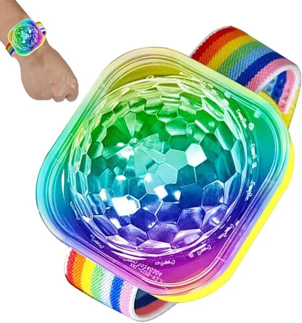 Disco Ball Bracelet, Stage LED Light Watch with Sound Activated Disco Ball, Colorful Flashing Lights, Rechargeable LED Bracelet for Home and Car, Works with