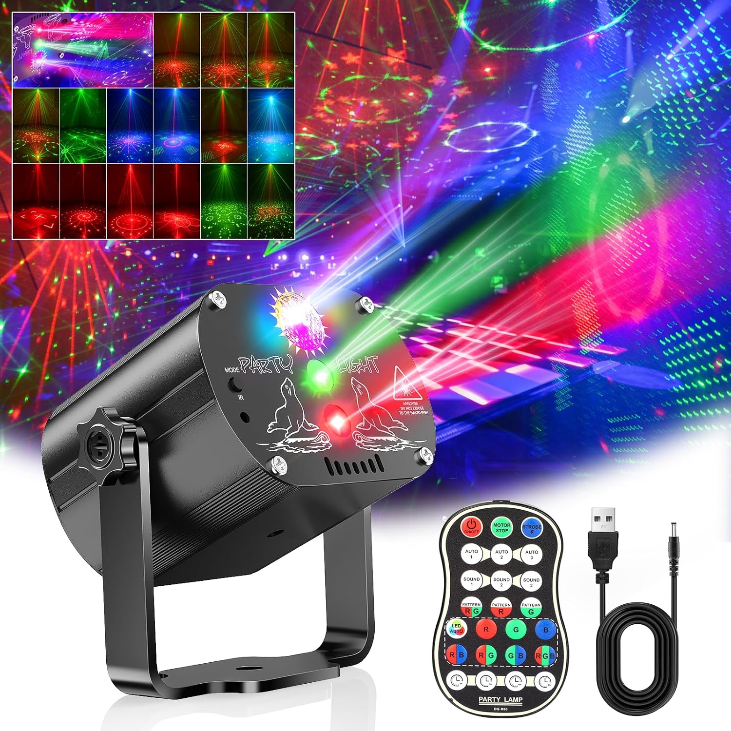 Disco Ball, Music Controlled Disco Light, Party Light, 60 Different Disco Ball, Music Controlled Disco Light, Party Light, 60 Different Patterns, Strobe Effect, Party Light with Remote Control and 2M USB