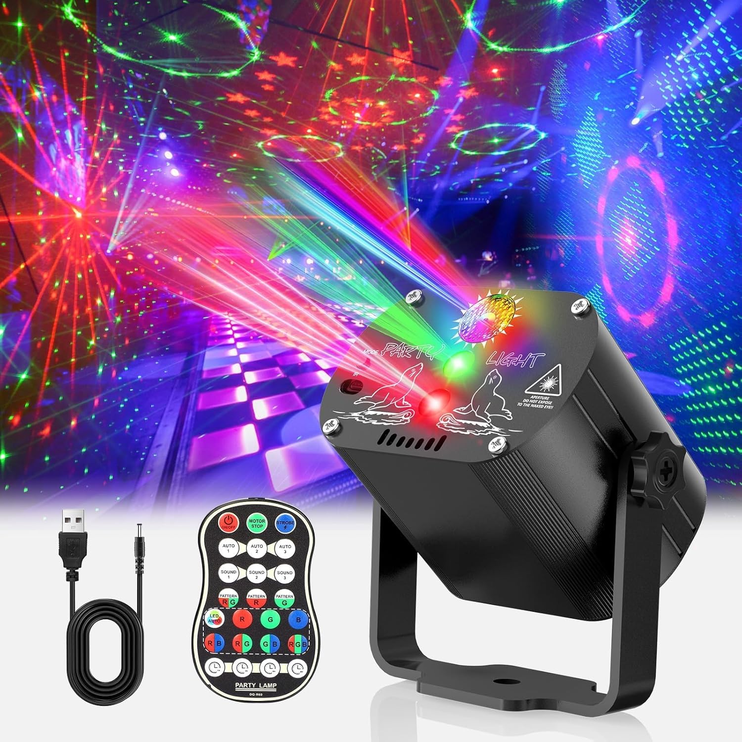 Disco Lights, Projector Light Party Atmosphere Karaoke Music with 60 Disco Lights, Projector Light Party Atmosphere Karaoke Music with 60 Different Patterns, 2M USB Remote for Family, Disco Club Wedding Stroboscopic Colours Disco Room Lights