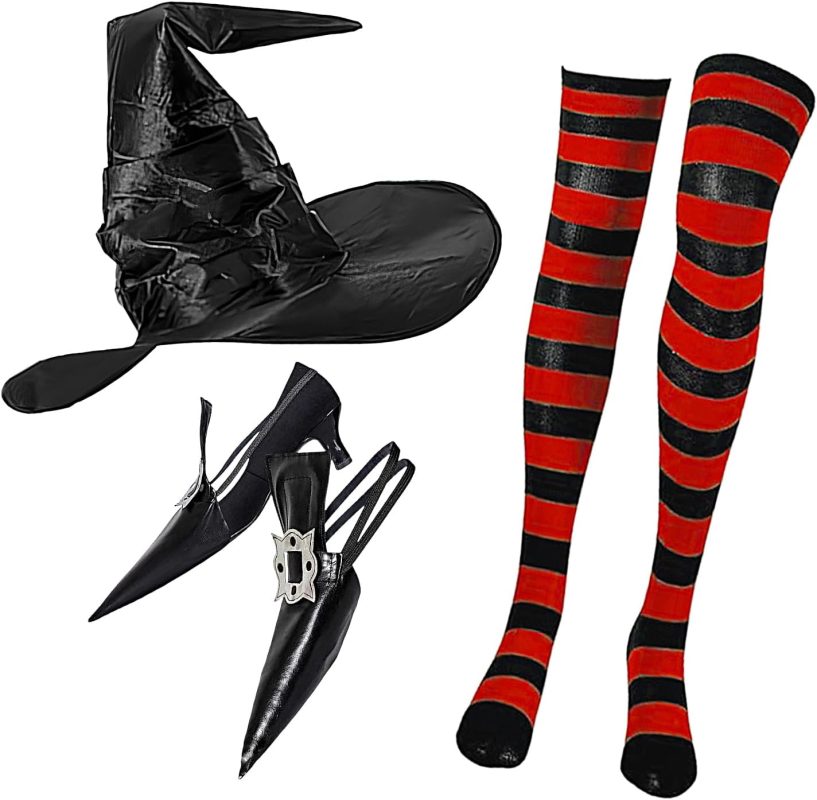 Disfraz de bruja para niña – Disfraz de bruja para niña, disfraz de bruja | Accesorios de ropa de calcetines hasta la rodilla para disfraz espeluznante, cosplay, fiestas de disfraces, eventos de juego