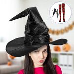 Disfraz de bruja para niña – Disfraz de bruja para niña, disfraz de bruja | Accesorios de ropa de calcetines hasta la rodilla para disfraz espeluznante, cosplay, fiestas de disfraces, eventos de juego - Imagen 2
