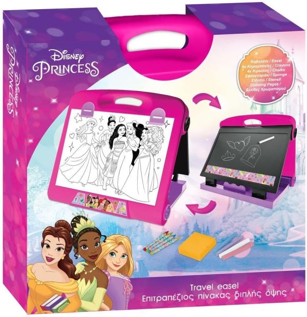 Disney Princess 2-in-1 Double-Sided Tabletop Easel | Whiteboard and Chalkboard Set for Kids | Drawing, Writing & Learning Board | Portable, Foldable & Easy to Store |
