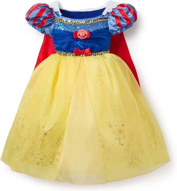 Disney Store Official Snow White Kids Costume, Blue and Yellow Princess Dress with Red Cape, for Fancy Dress Parties, Games and Halloween, 7-8 Years
