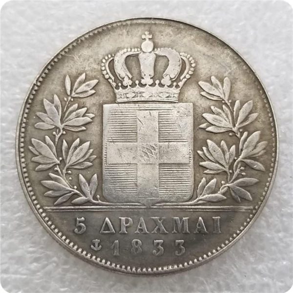 Dutch 1833, 1844, 1845, 1846 Greek 5 drachmas silver dollar coin, 1833o