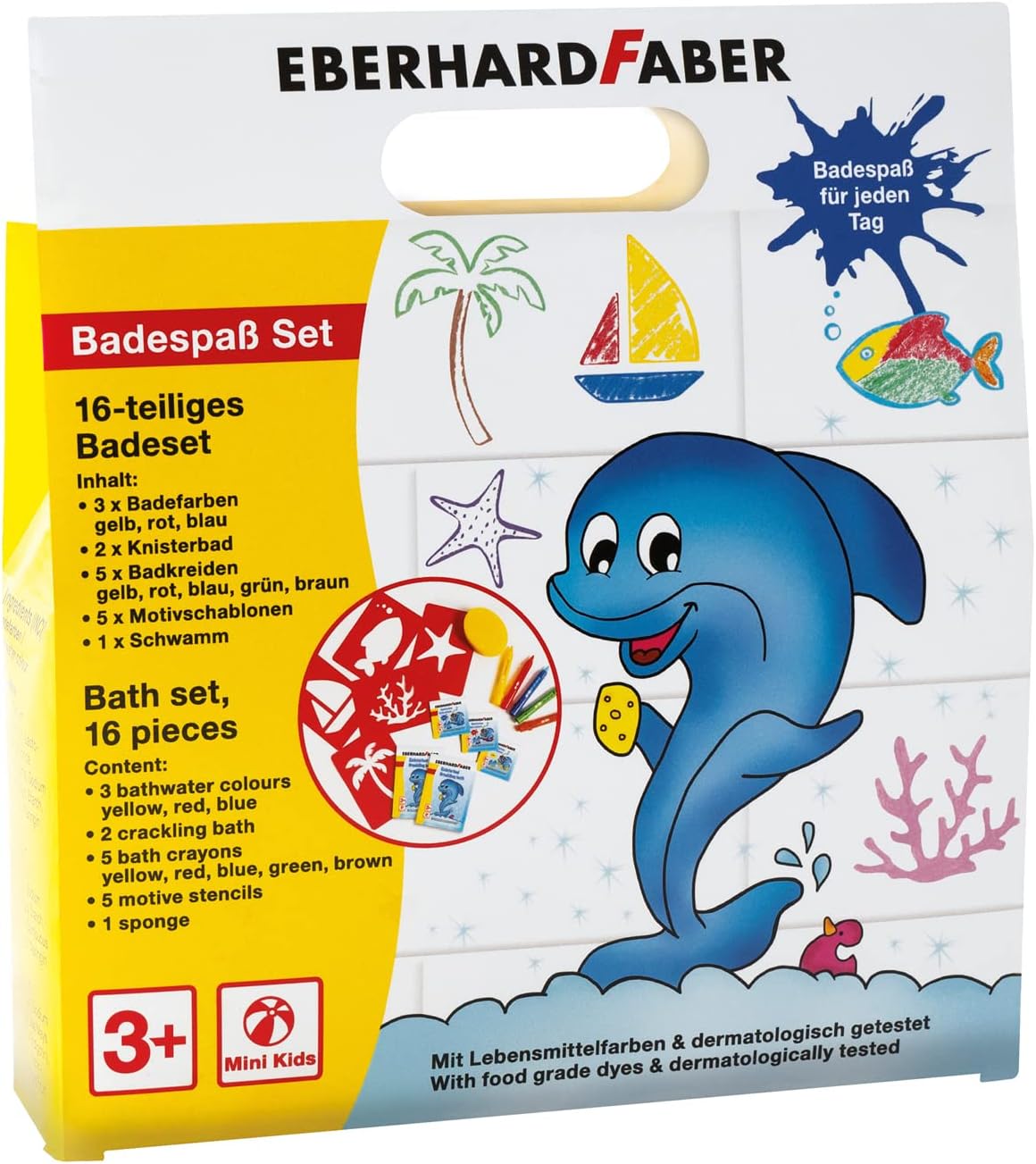 Eberhard Faber 524116 16 Piece Kids Bath Set with Bath Eberhard Faber 524116 16 Piece Kids Bath Set with Bath Crayons, Bath Colors, Stencils, Sponge, Crackling Baths, Bath Fun Box