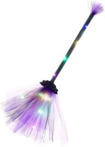 Escoba de bruja LED decorativa de Halloween, 65 cm, escoba de bruja ligera con luces LED para cosplay y fiestas infantiles, fiesta de Halloween, decoración para interior y exterior, jardín y mascarada