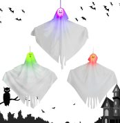 Fantasma con luz LED,Decoraciones de Fantasmas con luz,Fantasma de Columpio Iluminado - Casa Encantada Fantasma Iluminado En El Viento Espíritu Fantasma Iluminado Halloween con Expresiones De
