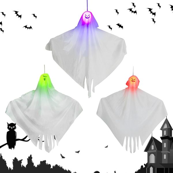 Fantasma con luz LED,Decoraciones de Fantasmas con luz,Fantasma de Columpio Iluminado - Casa Encantada Fantasma Iluminado En El Viento Espíritu Fantasma Iluminado Halloween con Expresiones De