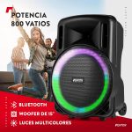 Fenton FT15LED MK2 – Portable Active Speaker, 15" 800W Bluetooth, USB, SD, UHF Wireless Microphone, LED Woofer, Battery, AUX Input, Talkover, Remote Control, Trolley, Stereo Pairing - Imagen 2