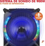 Fenton LIVE280 – Portable Bluetooth Speaker LED 900 W, 2 x Microphone, Trolley and Wheels, LED Light Front Speakers (On/Off), USB and Micro SD, AUX, Bluetooth 5.0 Connection, Battery or Current - Imagen 2