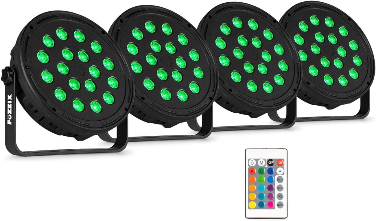 Fuzzix Comet M16 LED RGB Spotlights with 18 LEDs per Unit, Remote Control, Auto Programs, Sturdy Housing, Easy Assembly, Ideal for Parties, Stages, Events or Performances