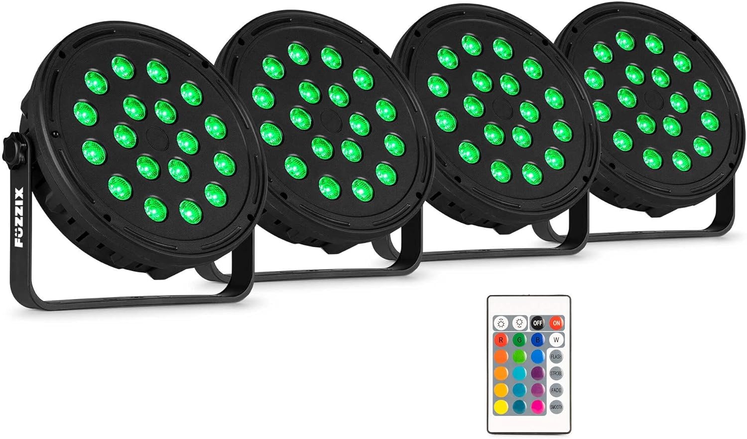 Fuzzix Comet M16 LED RGB Spotlights with 18 LEDs per Fuzzix Comet M16 LED RGB Spotlights with 18 LEDs per Unit, Remote Control, Auto Programs, Sturdy Housing, Easy Assembly, Ideal for Parties, Stages, Events or Performances