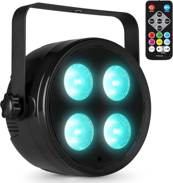 Fuzzix PLF20 LED Par Can Light with DMX, 4x 12W RGBAW-UV, Disco Party Light, LED DJ Light for Events, Automatic Shows, Remote Control, Sound Activation and 6/10 DMX Channel Control