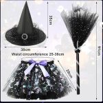 Halloween Costumes for Kids - Witch Hat and Magic Broom Halloween Wizard Costume Performance Costumes for Girls Witch Costumes for Kids Party Cosplay - Imagen 2